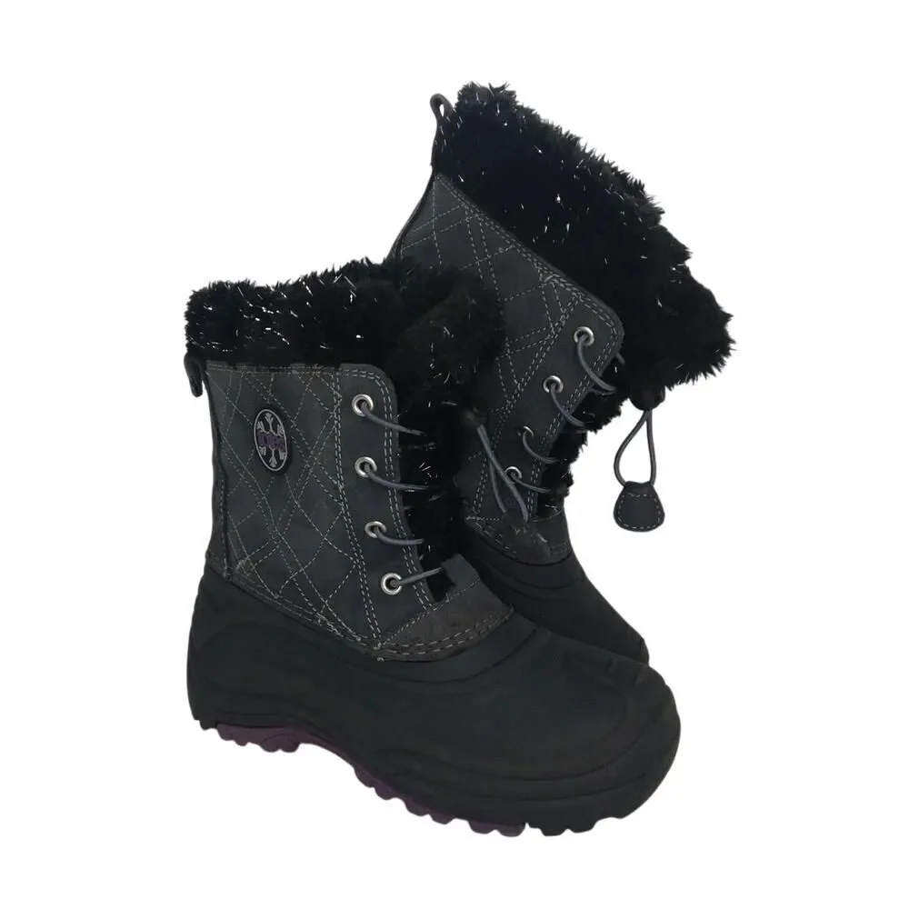 Totes Girls Pre-owned Black/Gray Waterproof Faux Fur Lined Winter Boots - sz. 4
